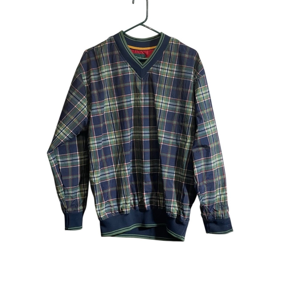 Vintage 90s Catalina Golf  Windbreaker Blue Green Plaid Pullover V-Neck Medium